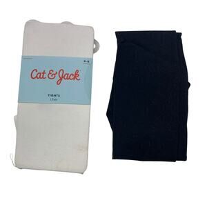2 Pairs of New Cat & Jack Girls Size 4-6 Black White Nylon Tights
